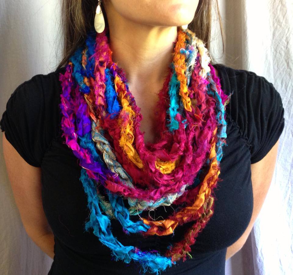 woman wearing yarn scarf