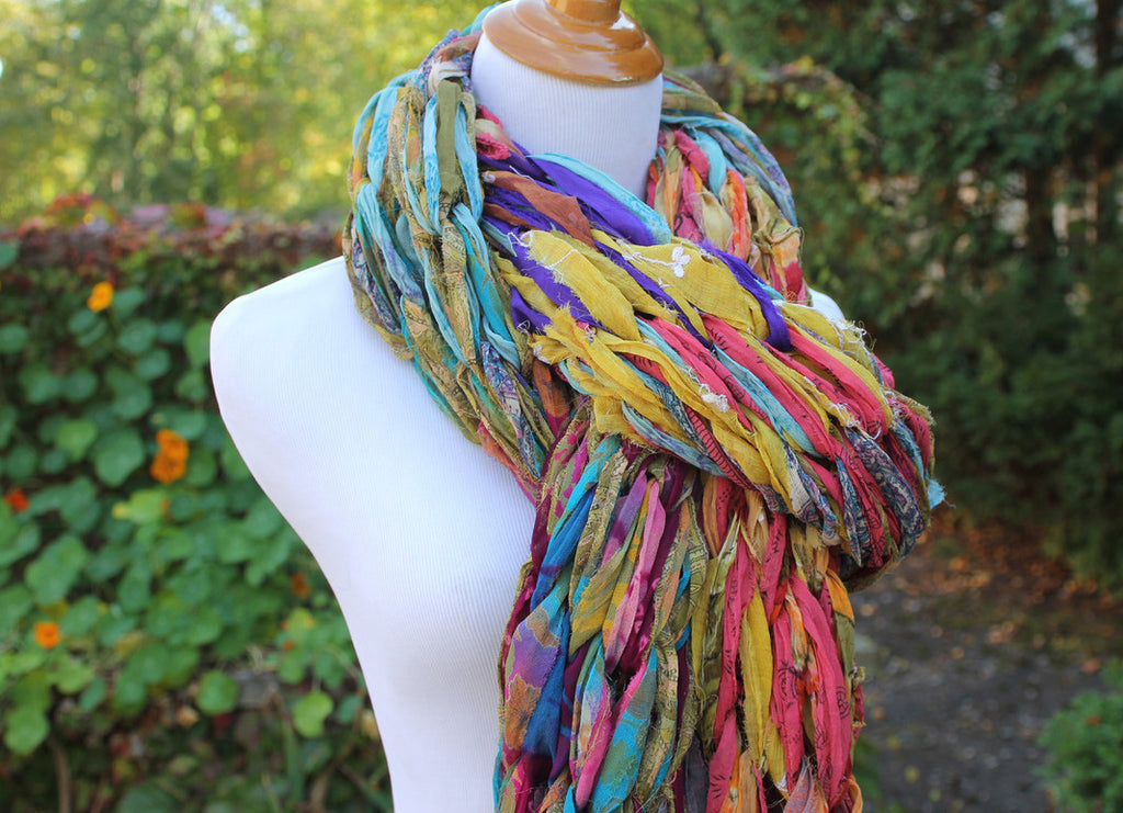 mannequin wearing a yarn scarf