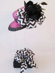 pink brim hat centerpiece with base and bow - Designs by Ginny
