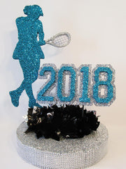 female tennis player graduation centerpiece - Designs by Ginny