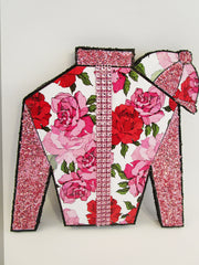 jockey silk styrofoam cutout with red and pink roses - Designs by Ginny