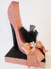 stiletto high heel shoe-bow and feathers - Designs by Ginny