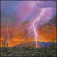lightning desert cactus arizona southwest painting harris art print