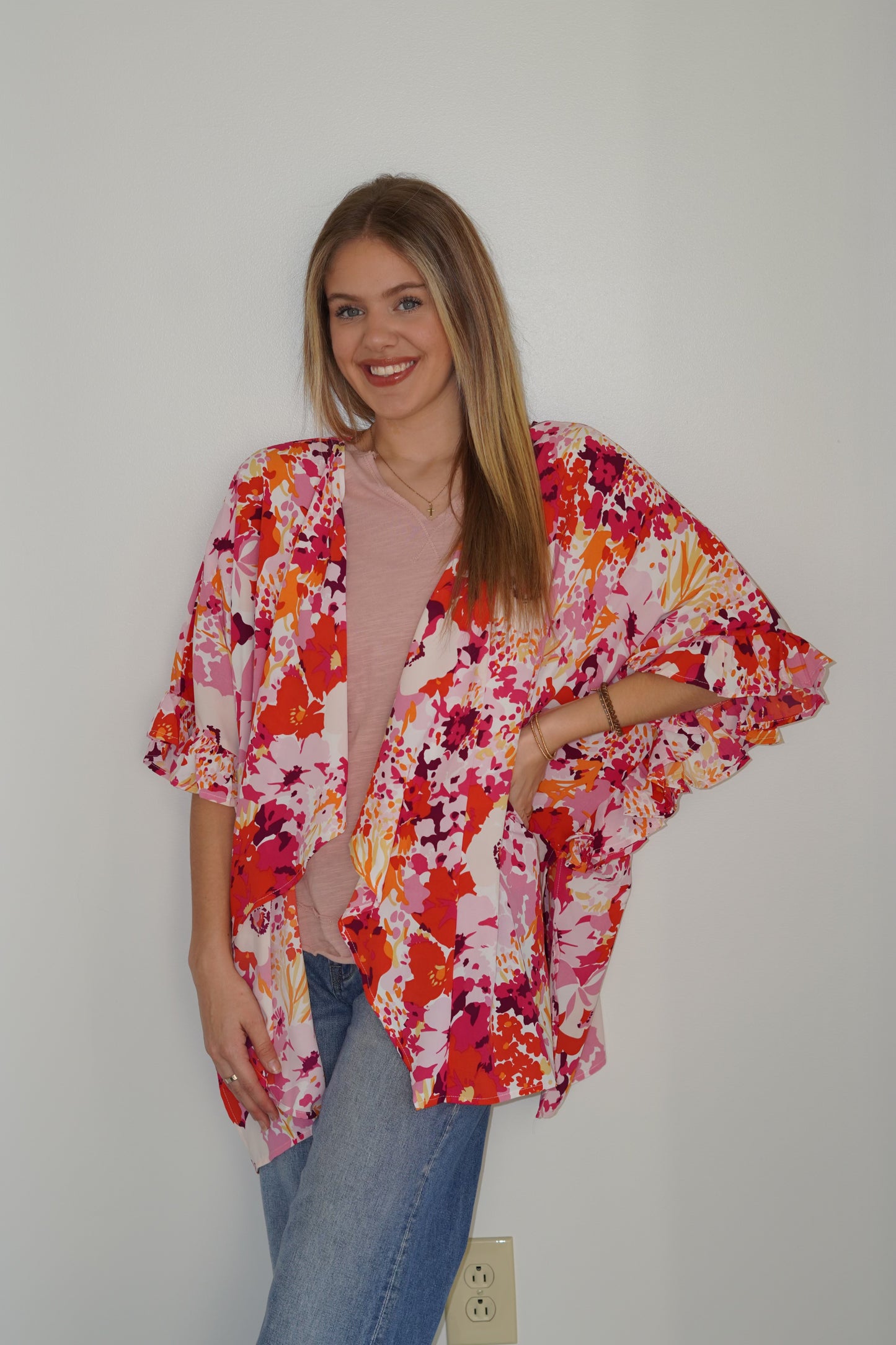 Fay Floral Ruffle Sleeve Cardigan