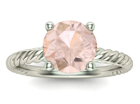Morganite Engagement Ring on Twisted 18K White Gold Band, Solitaire, Promise Ring