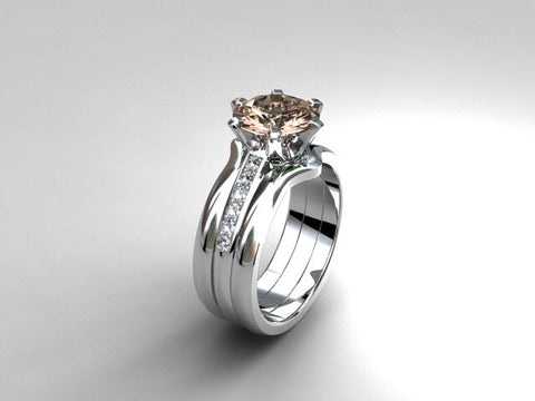 Morganite engagement ring set, white gold 