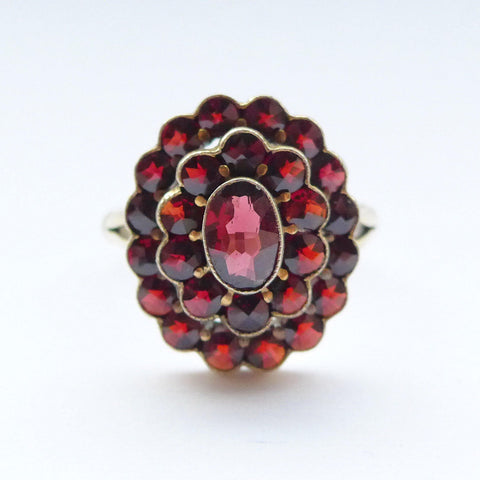 Vintage Bohemian Garnet Ring Vermeil on Sterling Silver