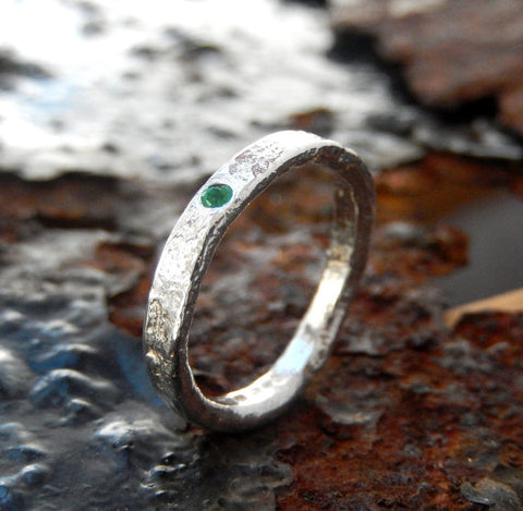 sterling silver emerald textured ring