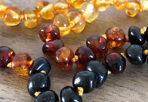 Amber teething necklace - close up of beads