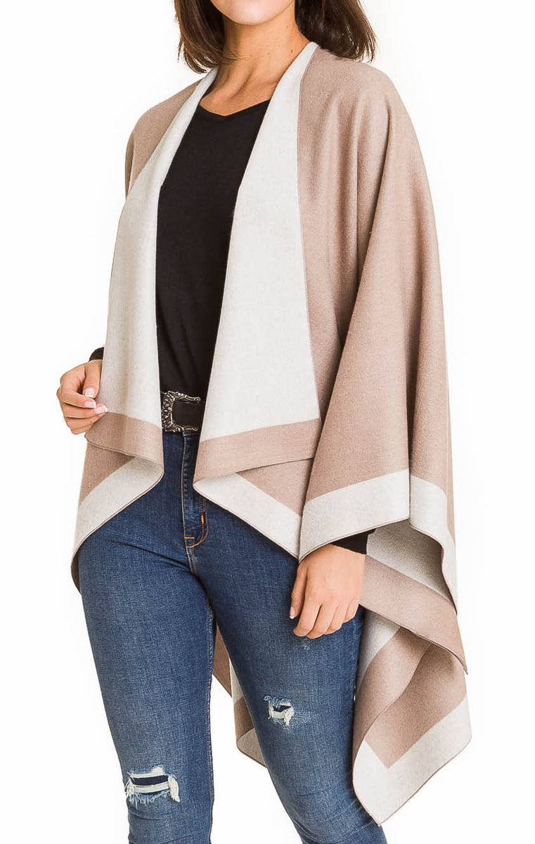 Cardigan Poncho (Beige White) – Melifluos