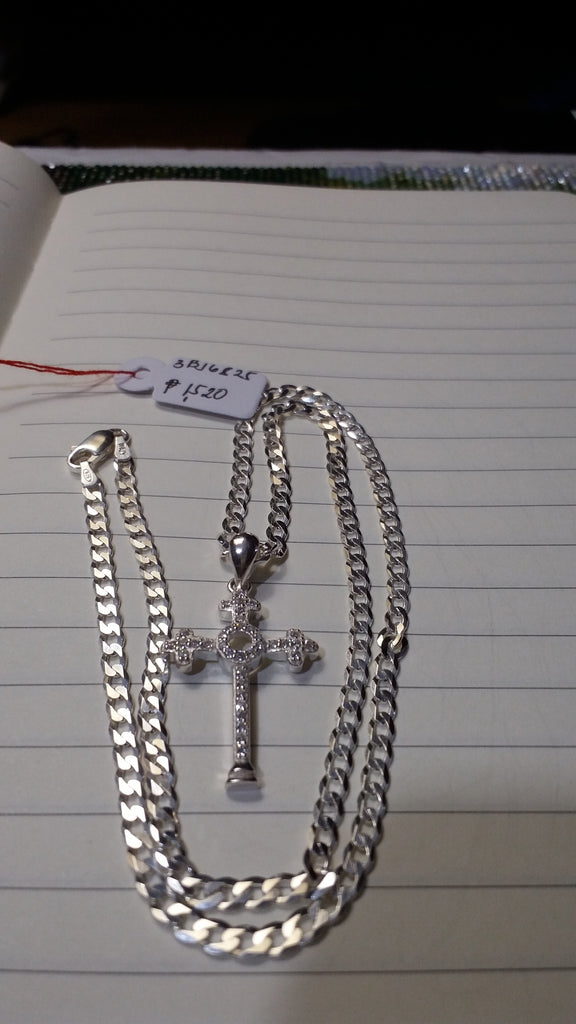 Italy Silver Diamond Cross pendant Necklace