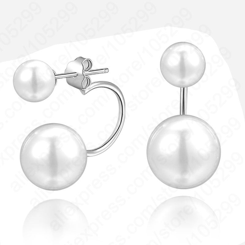 925 Pure Sterling Silver Double Natural Round Pearl Beads Stud Earrings