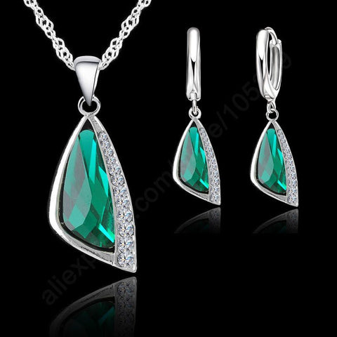 925 Sterling Silver Austrain Green Crystal Pendant Necklace
