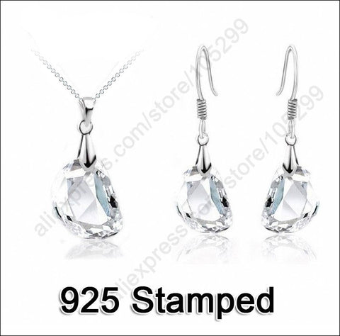 925 Sterling Silver White Earring Pendant Necklace Jewelry Set