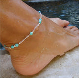 Beautiful chain anklet with turquoise beads - Silver-Gold - Fashionista Jewelry, Beautiful chain anklet with turquoise beads - Silver-Gold - Fashion Accessories, Fashionista - Fashionista.asia