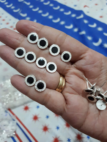 925 Italy Silver blk circle earrings btch6
