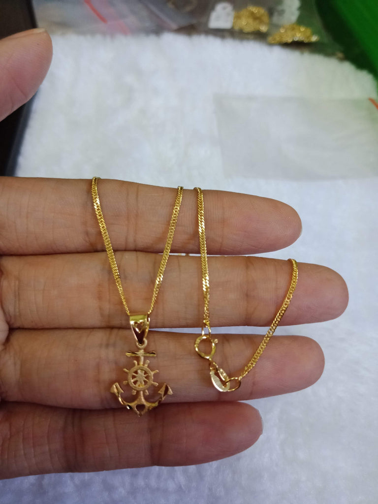 18K SD 10Btch Real Gold Necklace w/Anchor Pendant