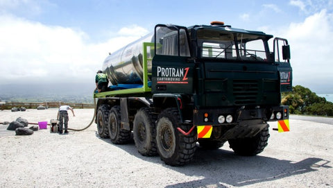 ANDY JACKSON/Stuff.co.nz: Gerard Daldry from Protranz Earthmoving is trucking water from Kaikoura's town centre up to the reservoir.