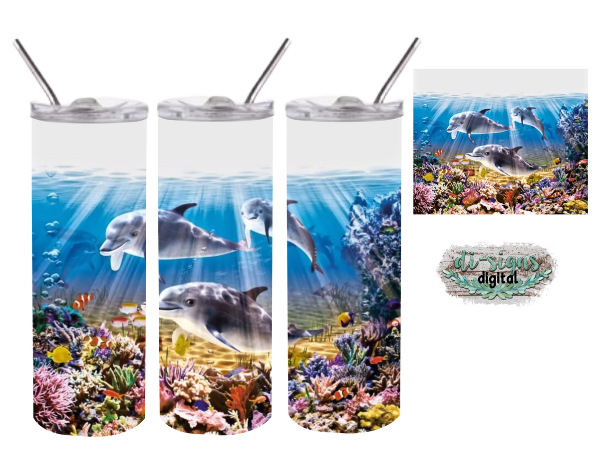 Dolphin Reef digital image for sublimation 20oz skinny tumbler