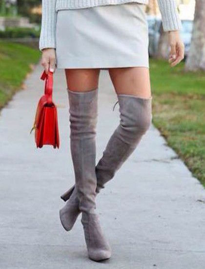 grey over knee high boots