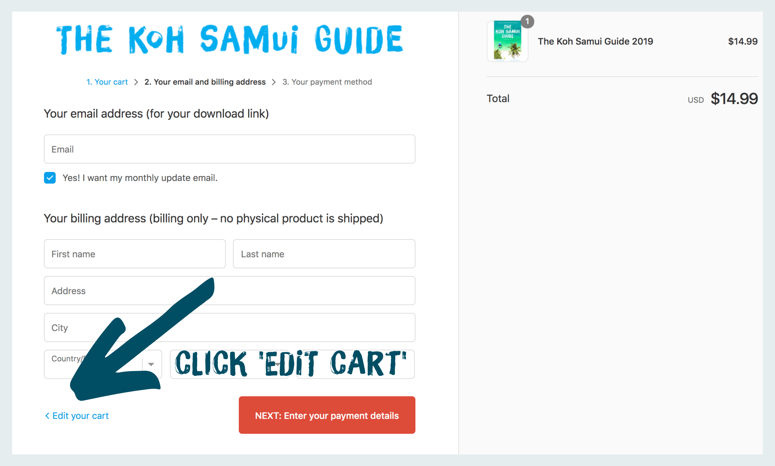Step-by-step instructions for how to purchase The Koh Samui Guide with PayPal: If you don't see a PayPal button at the secure checkout