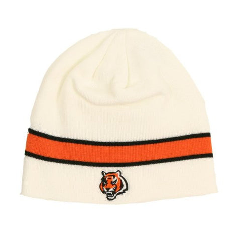 Cincinnati Bengals White Band Stripe Knit Beanie Hat - NFL Cuffless Cap
