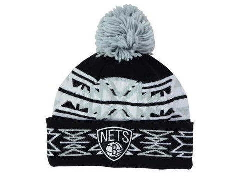 Brooklyn Nets Black "Geotech" Argyle Beanie Hat with Pom - NBA Cuffed Winter Knit Toque Cap