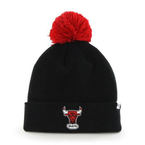 Chicago Bulls "Windy City" Black Pom Pom 2-Sided Beanie Hat - NBA Cuffed Winter Knit Toque Cap