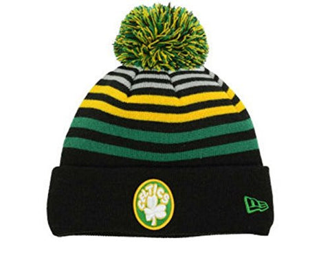 Boston Celtics"Black Out" Beanie Hat with Pom - NBA Cuffed Winter Knit Toque Cap