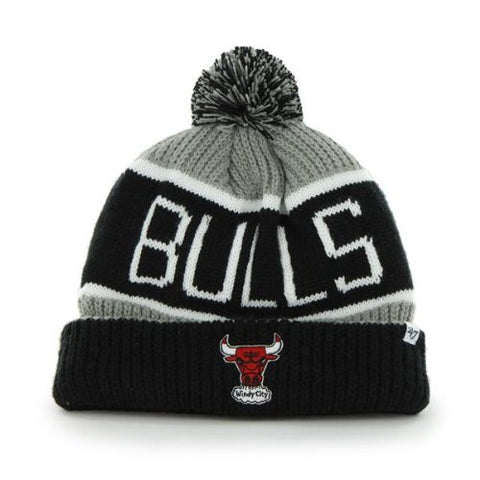 Chicago Bulls Black/Gray "Calgary" Beanie Hat with Pom - NBA Cuffed Winter Knit Toque Cap