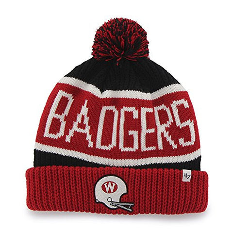 Wisconsin Badgers Red Cuff "Calgary" Beanie Hat with Pom - NCAA Cuffed Winter Knit Toque Cap