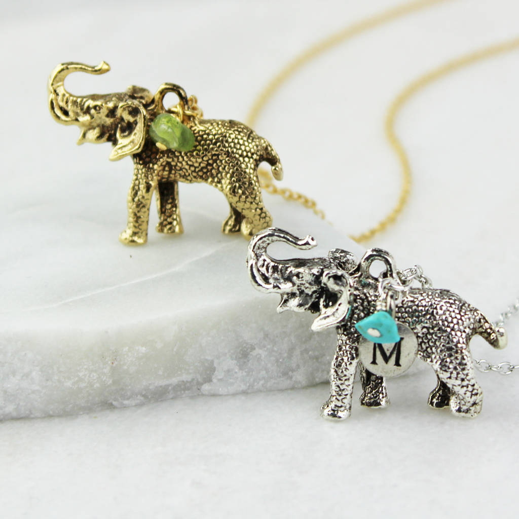 personalised elephant birthstone necklace