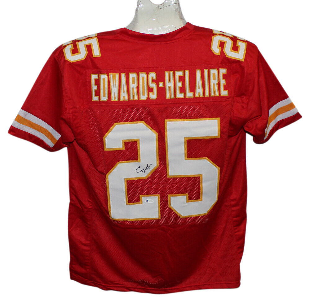 Clyde Edwards Helaire Signed Red Custom Pro Style Football Jersey BAS ITP 