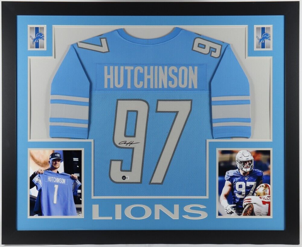 Aidan Hutchinson Signed 35x43 Framed Detroit Lion Jersey (Beckett) #2 –  Super Sports Center