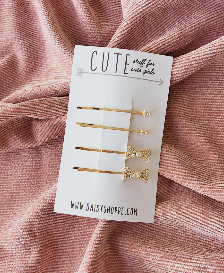 Gold Bow Hair Clip Set