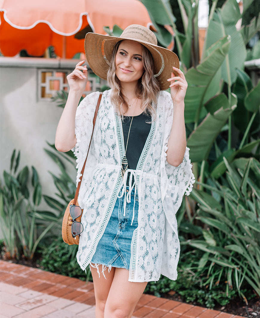 White Lace Tie-Front Cover Up (CJ40192)