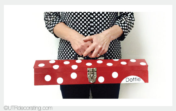 Toolbox "Dottie" with evenly spaced white polka dots 