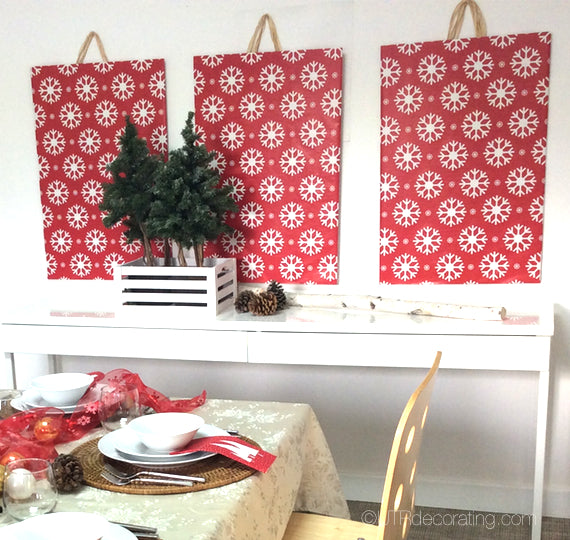 Holiday wall art using wrapping paper