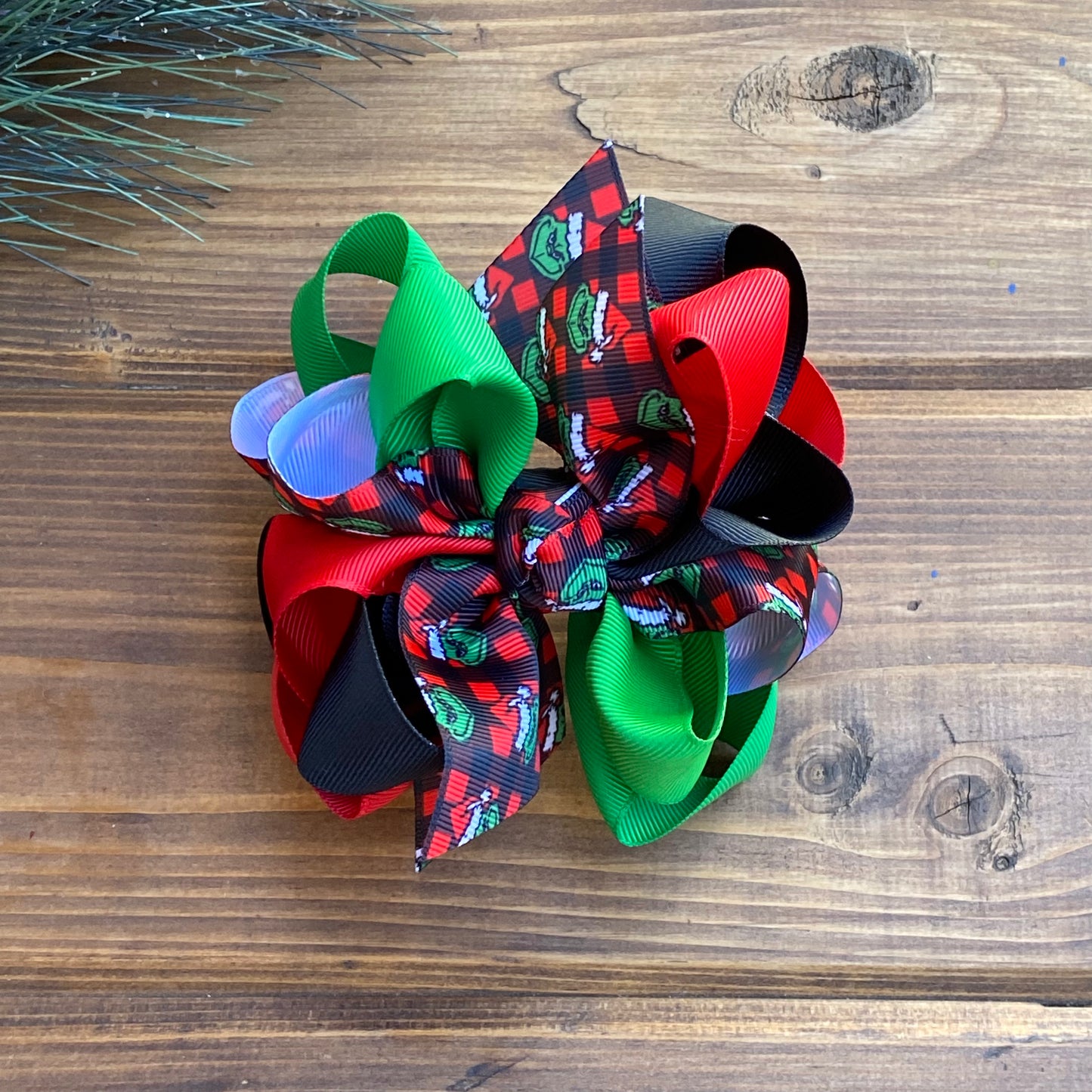 Red Buffalo Check Green Guy Multi Hair Bow - LilaReneeCreations