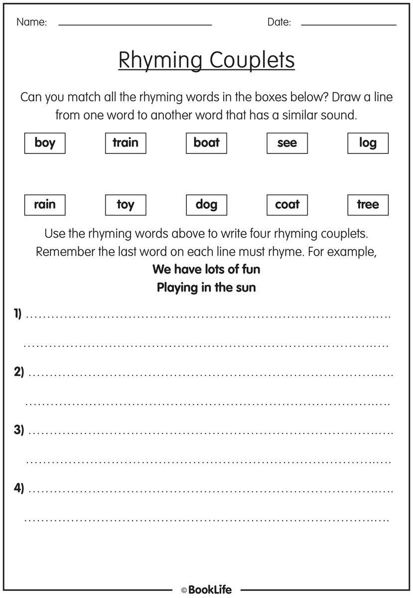 Free Activity Sheet | Rhyming Couplets – BookLife