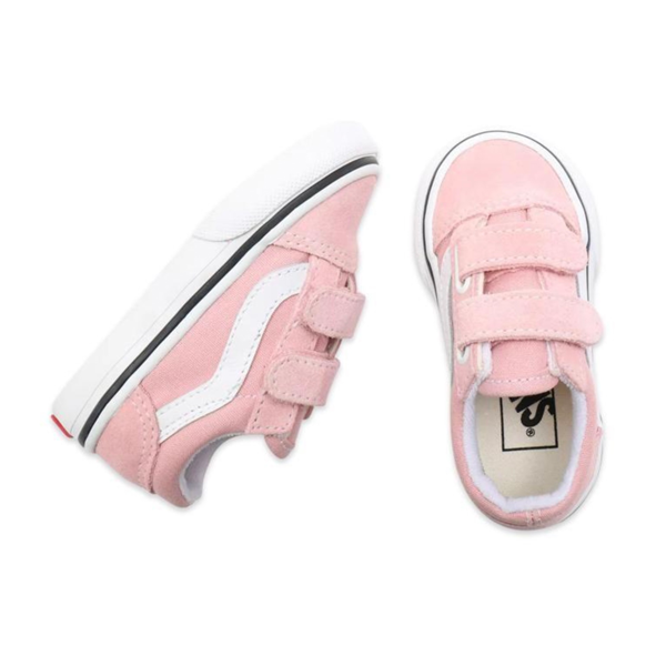 pink and white shoe vans