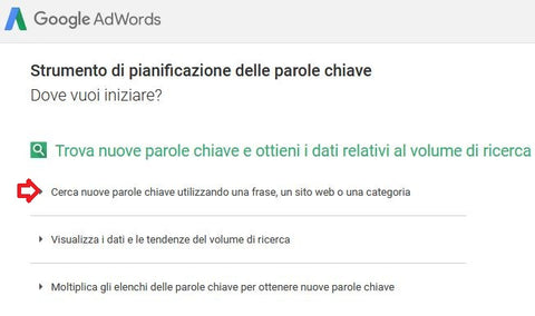 Google Adwords Keywords Planner cerca nuove parole chiave
