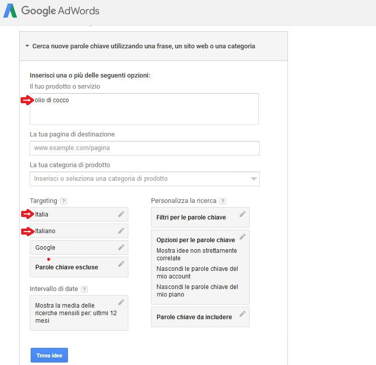 Google Adwords keywords planner targeting