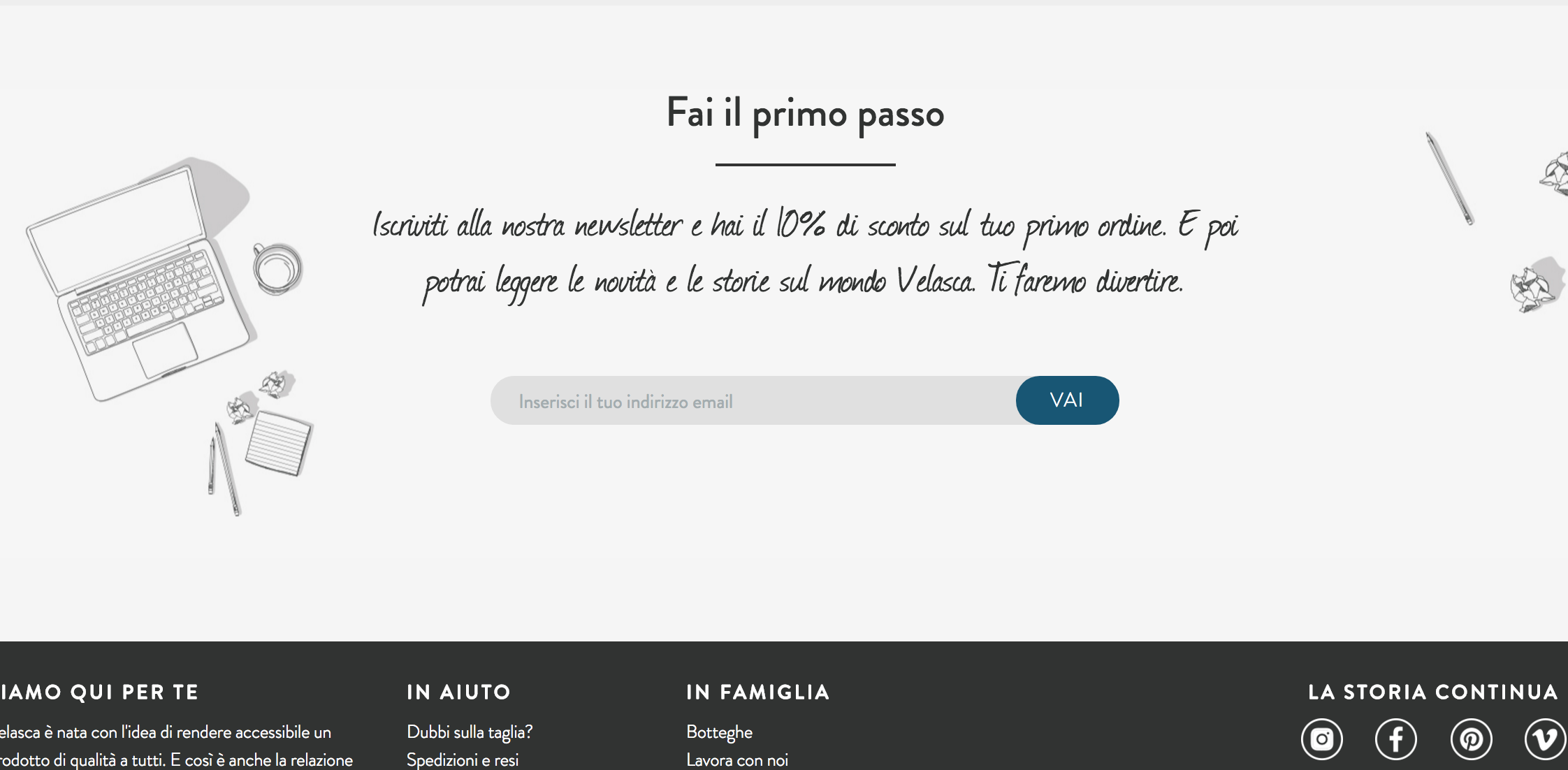 Modulo iscrizione nel footer Velasca