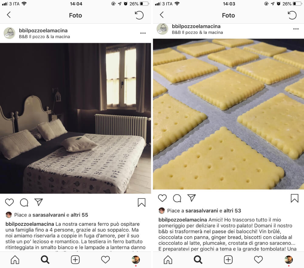 camere e colazioni nei post instagram del b&b il pozzo e la macina