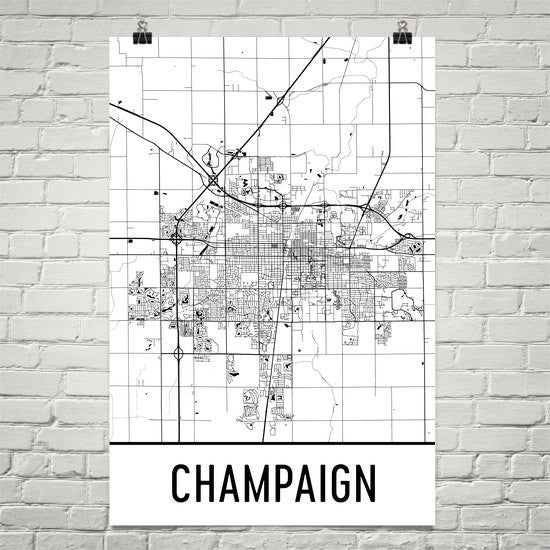 Champaign Il Street Map Poster Wall Print By Modern Map Art 8309