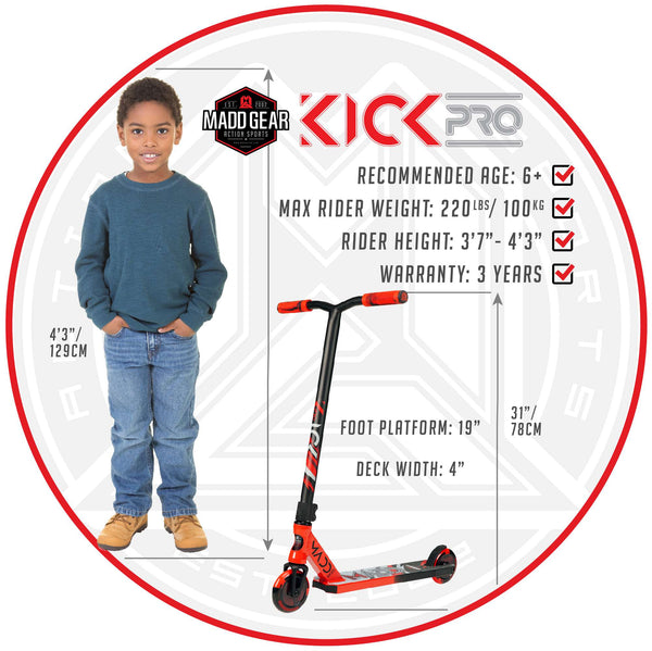 Madd Gear Kick Pro Scooter - Black/Grey with Stand –