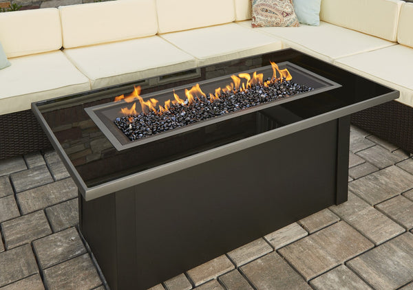 Outdoor GreatRoom Linear Monte Carlo Fire Pit Table Black Glass Top