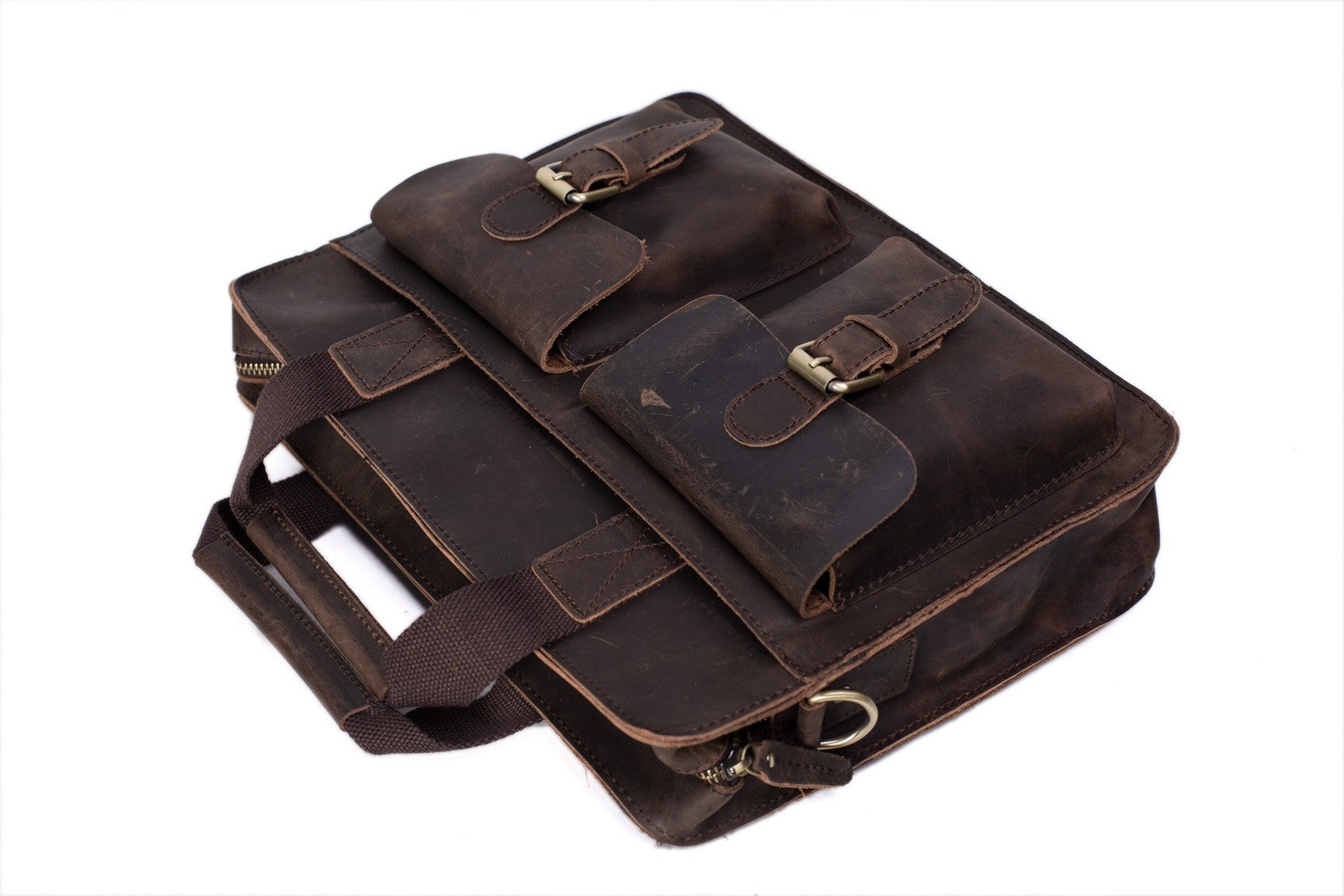 Handcrafted Vintage Style Genuine Leather Mens Briefcase, Messenger Bag, Laptop Bag - itechitrek