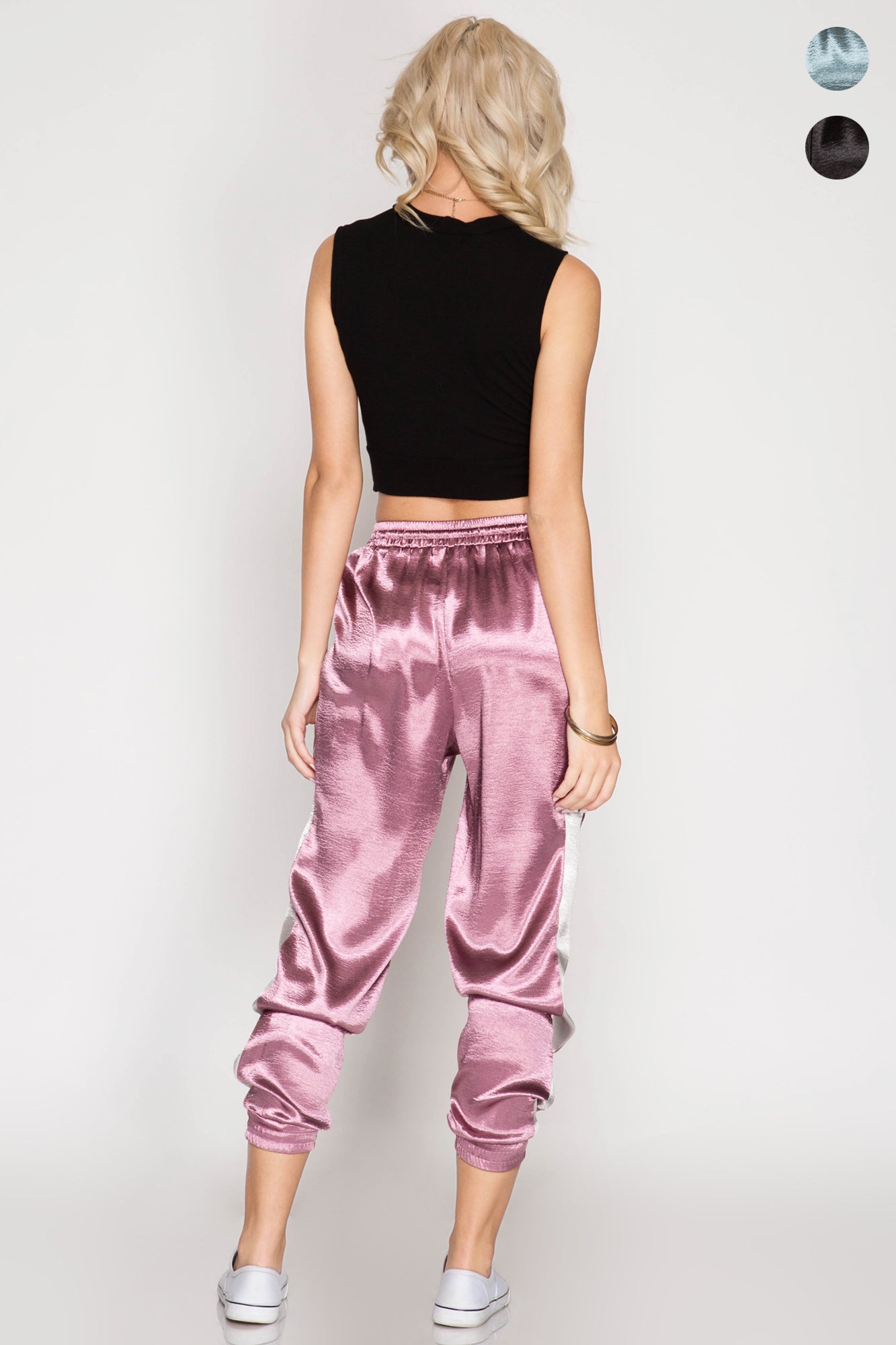 lilac satin joggers